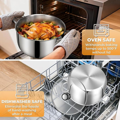 Tri-Ply Stainless Steel Stock Pot, 12 Quart Heavy Duty Induction Cooking Pot with Visible Lid for Pasta, Soup, Spaghetti, Sturdy & Double Handle, Dishwasher Safe - Image 9