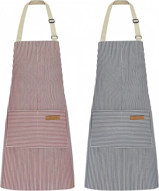 NLUS 2 Pack Kitchen Cooking Aprons, Adjustable Bib Soft Chef Apron with 2 Pockets for Men Women (Blue Pinstripes/Pink Pinstripes) by NLUS