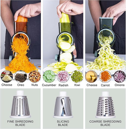 White Rotary Cheese Grater with Suction Base, Hand Crank Cheese Grater for Hard Cheese, Vegetables，Nuts, 3 Stainless Steel Drum Blades, Easy Clean Kitchen Gadget - Image 4