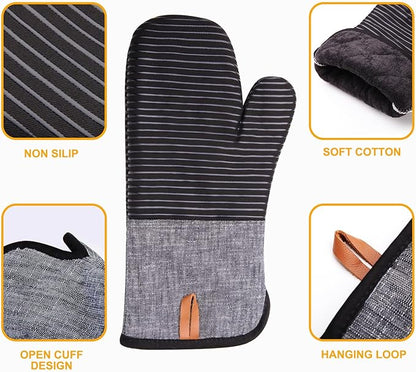 4PCS TIPTAP Oven Mitts, Kitchen Oven Mitts Set, Non Slip Cotton Oven Mitt and Pot Holders,Heat Resistant, Machine Washable,2 Long Mit and 2 Pot Holder(Black) - Image 4