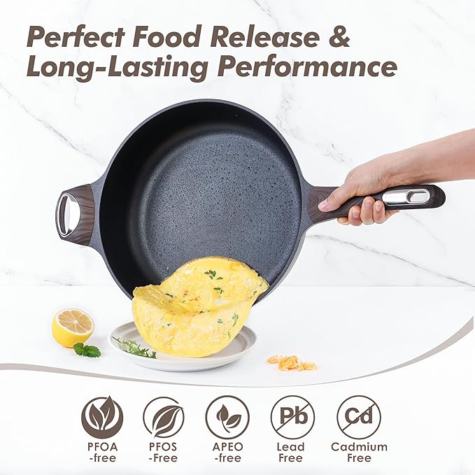 SENSARTE Nonstick Frying Pan Skillet with Lid, 13.3 Inch Large Deep Frying Pan, 6 Qt Non Stick Saute Pan with Cover, Induction Pan, Healthy Non Toxic Cooking Pan with Helper Handle, PFOA PFOS Free - Image 2