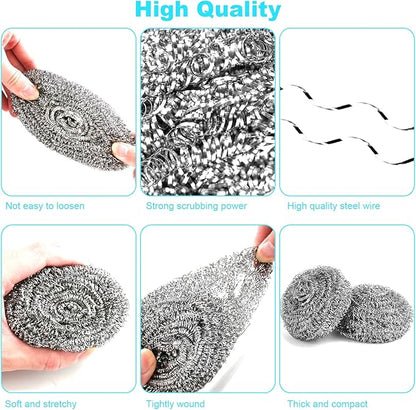 15 Pack Steel Wool Scrubber, Metal Kitchen Scrubbing Sponges, Dishwashing Scouring Pads Heavy Duty, Premium Stainless Steel Scrubbers for Cleaning Dishes Pots and Pans Bathroom Oven (Sliver) by VOPTON - Image 4