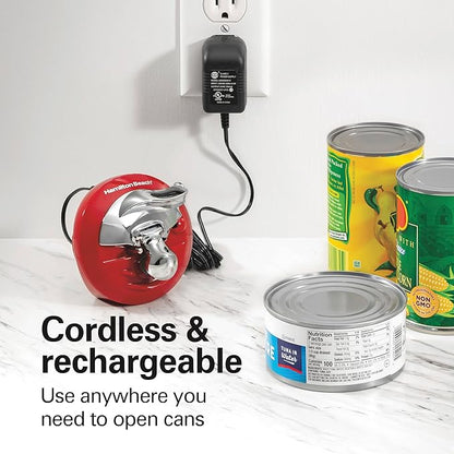 Hamilton Beach Walk 'n Cut Electric Can Opener for Kitchen, Use On Any Size, Automatic and Hand-Free, Cordless & Rechargeable, Easy Clean Removable Blade, Red (76506) - Image 2
