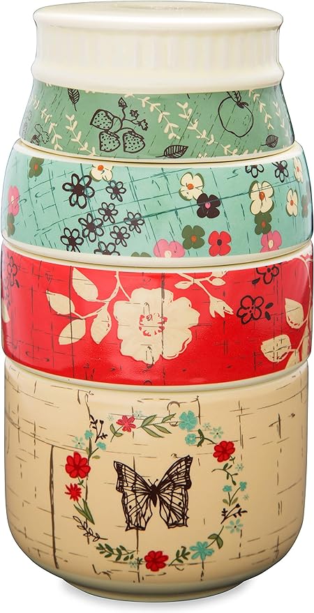 Pavilion Gift Company Live Simply Floral Mason Jar Measuring Cups, Multicolor