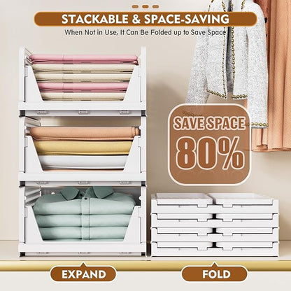 SNSLXH 5 Pack Stackable Closet Organizer Box, Multifunctional & Foldable Closet Storage Basket for Bathroom Kitchen Laundry Room Wardrobe Storage, Space-Saving Clothes Storage Drawer Organizer, Pink - Image 5