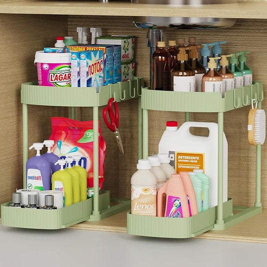 Ukeetap 2 Pack Multi-Purpose Pull-Out Storage Organizers, Under Sink Organizers and Storage for Bathroom & Kitchen, Under Cabinet Organizers and storage, 14.8 Inch, Green by ukeetap
