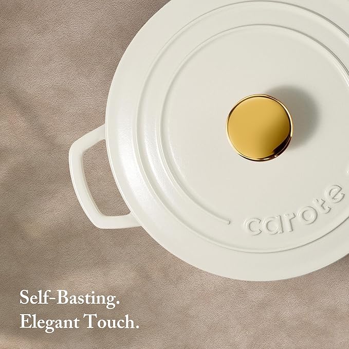 CAROTE 7QT Enameled Cast Iron Dutch Oven Pot with Lid, Heavy-Duty Dutch Ovens for Sourdough Bread Baking, Braising, Stews, Roasting, Healthy & Non-Toxic, Dual Handles, All Stovetop Compatible, Oven Safe up to 500° F, Cream White - Image 6