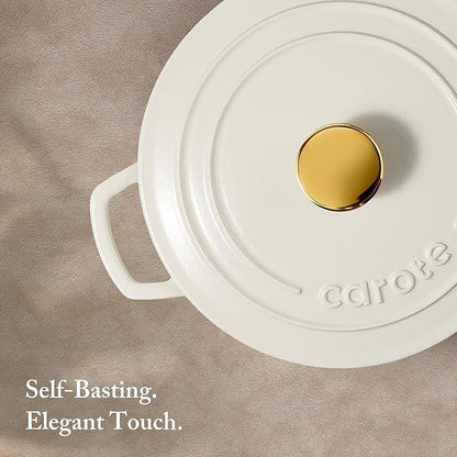 CAROTE 7QT Enameled Cast Iron Dutch Oven Pot with Lid, Heavy-Duty Dutch Ovens for Sourdough Bread Baking, Braising, Stews, Roasting, Healthy & Non-Toxic, Dual Handles, All Stovetop Compatible, Oven Safe up to 500° F, Cream White - Image 6