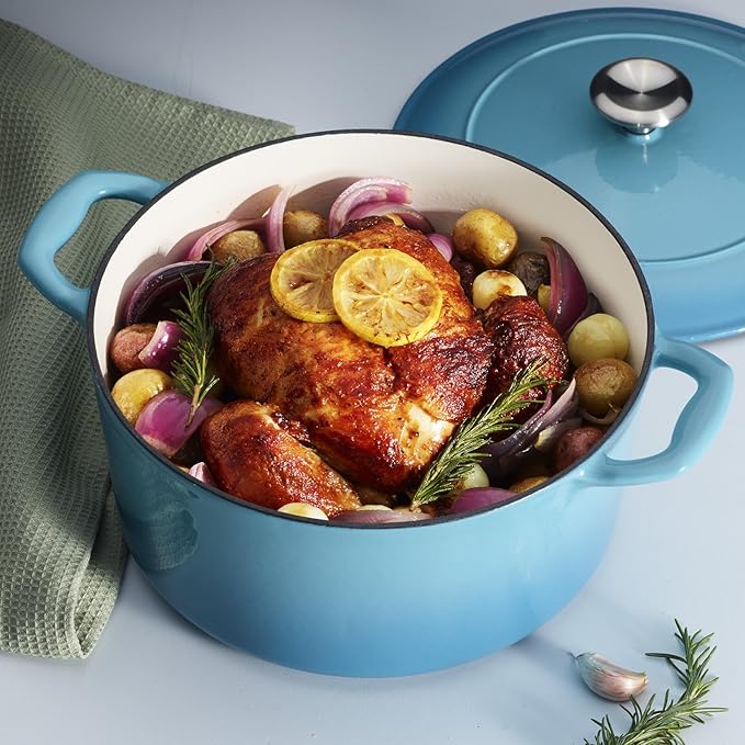 Tramontina Bestow Enameled Cast Iron Dutch Oven Pot with Lid, Round 5.5-quart, Medium Blue - Image 3