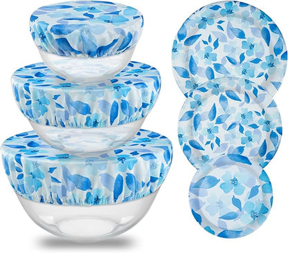 wegreeco Elastic Reusable Bowl Covers for Bread Proofing, Fabric Cloth Sourdough Bowl Covers for Proofing - Set of 3, Blue Flower
