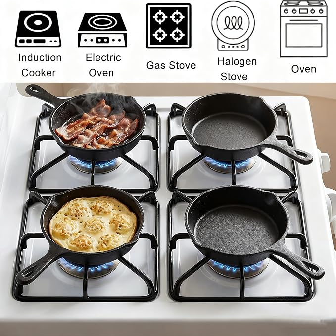 Hiceeden 4 Pack Mini Cast Iron Skillet, 4" Small Frying Pans with Double Drip-Spouts for Stove, Oven, Grill Safe, Indoor and Outdoor Use, Non-stick - Image 5
