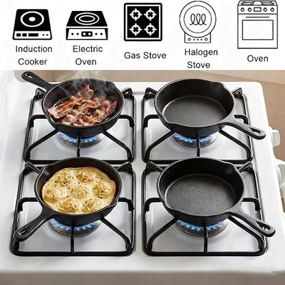 Hiceeden 4 Pack Mini Cast Iron Skillet, 4" Small Frying Pans with Double Drip-Spouts for Stove, Oven, Grill Safe, Indoor and Outdoor Use, Non-stick - Image 5