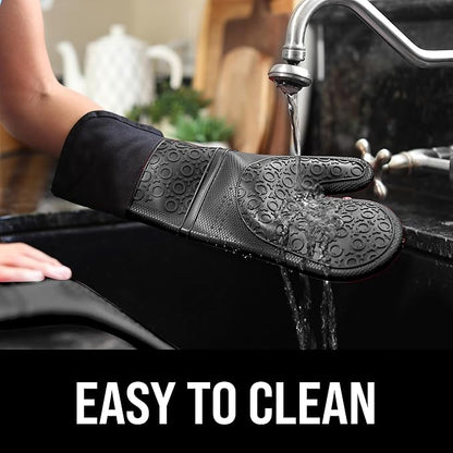 BPA-Free Silicone Oven Mitts Ultra Heat Resistant up to 500°F - Oven Mitts with Thick Cotton Liner - Long Slip Resistant Pot Holders, Flexible Oven Gloves - Black 14.7 - Image 6
