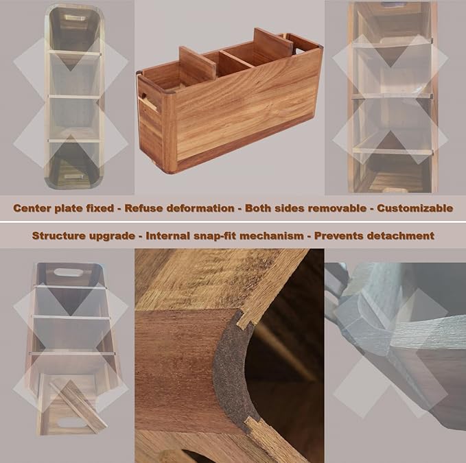 Wooden Kitchen Utensil Holder for Countertop - Extra Large Utensil Organizer for Storage Cooking and Silverware with 4 Compartment, Rustic Acacia Wood Container - Image 6