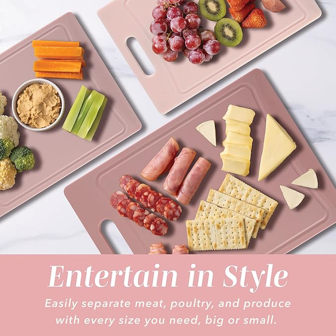 COOK WITH COLOR Non-Slip Cutting Board Set – Kitchen Essentials with Easy Grip Handle for Meat, Veggies, and Fruits, 4 Cutting Boards, Pink - Image 6