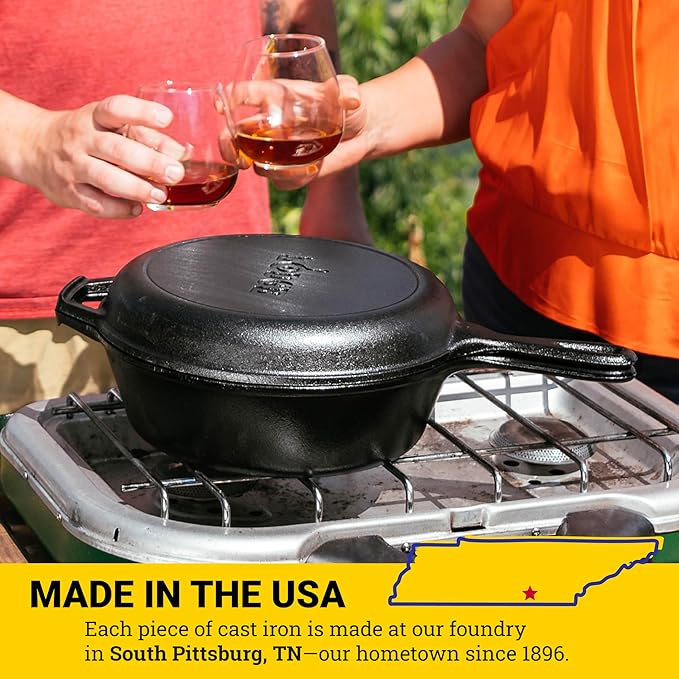 Lodge Cast Iron Combo Cooker - PFAS-Free 2-in-1 3.2 Quart Deep Pot and 10.25 Inch Skillet Set - Dutch Oven with Skillet Lid for Sourdough, Frying, and Camping - Made in the USA - Image 8
