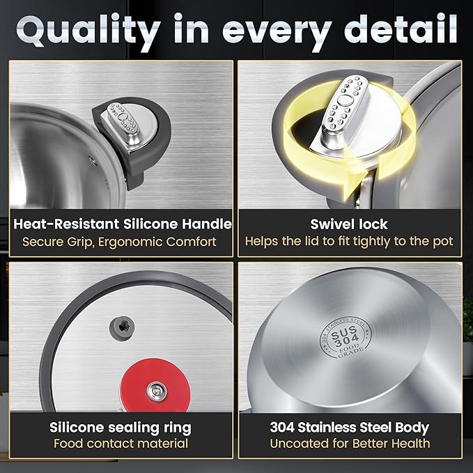 WELLOXY Stainless Steel Pot with Tight-Fitting Lid for Faster Cooking - 7.5 Qt Heavy-Duty Stock Pots for Stew Soup Pasta Gumbo with Stay-Cool Handles, Non-toxic Healthy Induction Cookware for Kitchen - Image 8