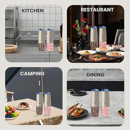 Rechargeable Salt And Pepper Grinder Set with LED Light, Automatic Electric Gravity Salt And Pepper Shakers Set, No Battery Needed, Adjustable Roughness, 2 Pack (Khaki) - Image 7