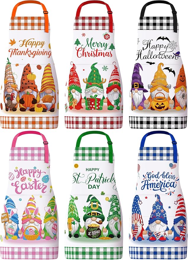 Bencailor 6 Pcs Spring Kitchen Aprons with Pockets Flower Rooster Bee Butterfly Sunflower Summer Aprons Bulk for Women(Multicolor,Seasonal) by Bencailor