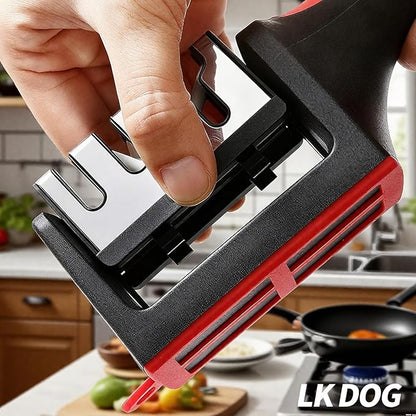 4-in-1 Kitchen Knife Sharpener, Professional Grade with Tungsten Steel and Ceramic Slots, Scissor Sharpening, Black/Red - Image 8