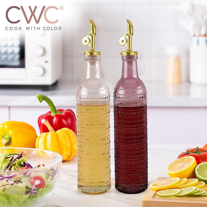 COOK WITH COLOR Glass Olive Oil Bottle Dispenser - 2 Pack- 17oz Oil and Vinegar Cruet - Olive Oil Carafe Decanter for Kitchen, Champagne Bubbles, Pink - Image 4