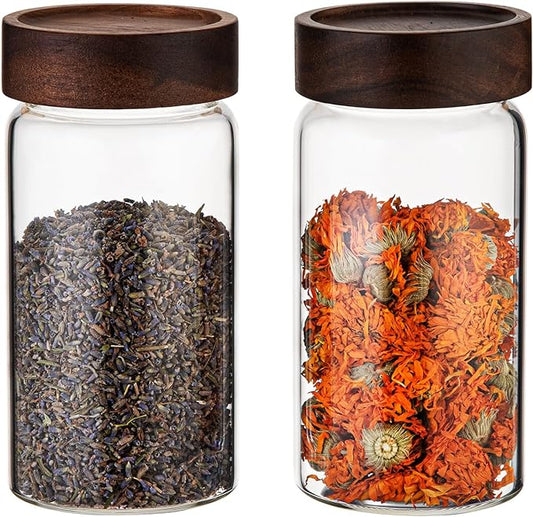18 OZ Glass Coffee Jars with Top Screw Lid Ground Sugar Spice Herb Container Clear Glass Jar Round Food Storage Canister for Pantry Tea Coffee Bean Spice Cookies Salts (2×550ml(18oz)) by Patoper