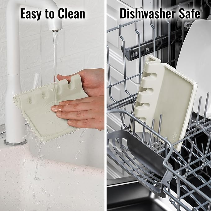 Zulay Kitchen Silicone Utensil Rest with Drip Pad for Multiple Utensils - BPA-Free, Heat-Resistant Spoon Rest & Spoon Holder for Stove Top - Kitchen Utensil Holder for Ladles & Tongs - Gardenia - Image 6