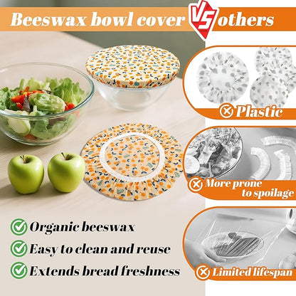 OHIYO Reusable Beeswax Bowl Covers (2 Large), Elastic Cotton Cloth Sourdough Bread Cover, 12 inch Reusable Bowl Caps for Bread Proofing Baskets and Large Mixing Containers