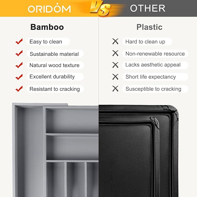 Large Premium Bamboo Silverware Organizer - Expandable Drawer Organizer & Utensil Organizer - 17"x19.7" Cutlery Tray with Dividers for Kitchen Utensils and Flatware (7-9 Slots) (Grey) - Image 6