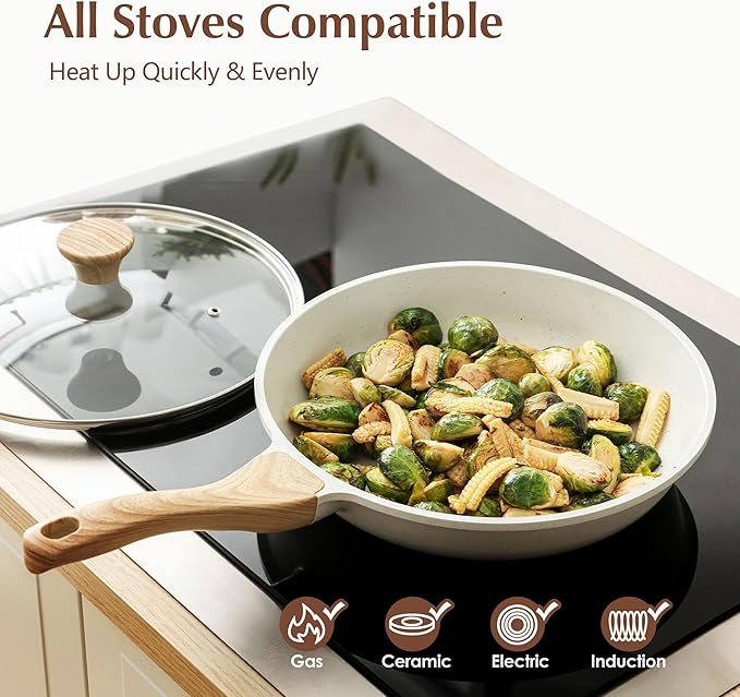 SENSARTE Nonstick Ceramic Frying Pan Skillet with Lid, 11 Inch Omelet Pan, Healthy Non Toxic Chefs Pan, Induction Compatible Egg Pan with Heat Resistant Handle, Free of Intentionally Added PFAS/PTFE - Image 4