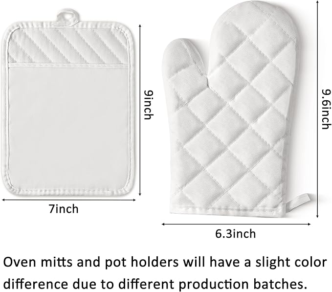 GROBRO7 6Pcs Cotton Oven Mitts and Pot Holders Set Heat Resistant Hot Pads Machine Washable BBQ Gloves with Hanging Loop Durable Pocket Pot Holder for Kitchen Baking Grilling Cooking White - Image 2