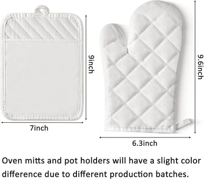 GROBRO7 6Pcs Cotton Oven Mitts and Pot Holders Set Heat Resistant Hot Pads Machine Washable BBQ Gloves with Hanging Loop Durable Pocket Pot Holder for Kitchen Baking Grilling Cooking White - Image 2