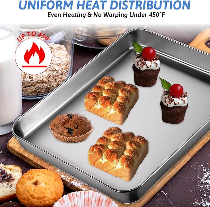 2Pcs Toaster Oven Pans for Baking, 9x11 Baking Sheets Cookie Sheet Stainless Steel Small Replacement Trays for Toaster