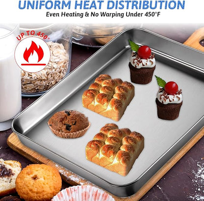 2Pcs Toaster Oven Pans for Baking, 9x11 Baking Sheets Cookie Sheet Stainless Steel Small Replacement Trays for Toaster