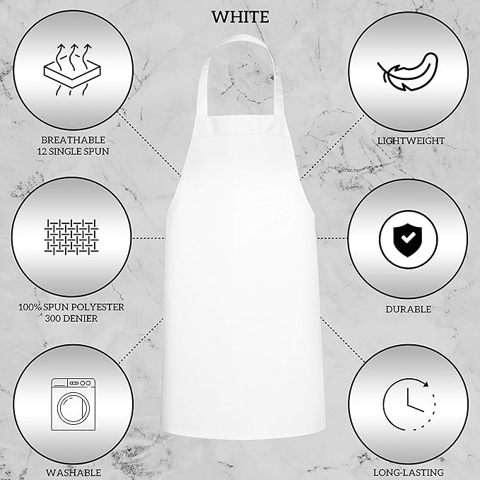 GREEN LIFESTYLE 12 Pack Bib Apron - Unisex White Aprons, Machine Washable Aprons for Men and Women, Kitchen Cooking BBQ Aprons Bulk (Pack of 12, No Pockets, White) - Image 4