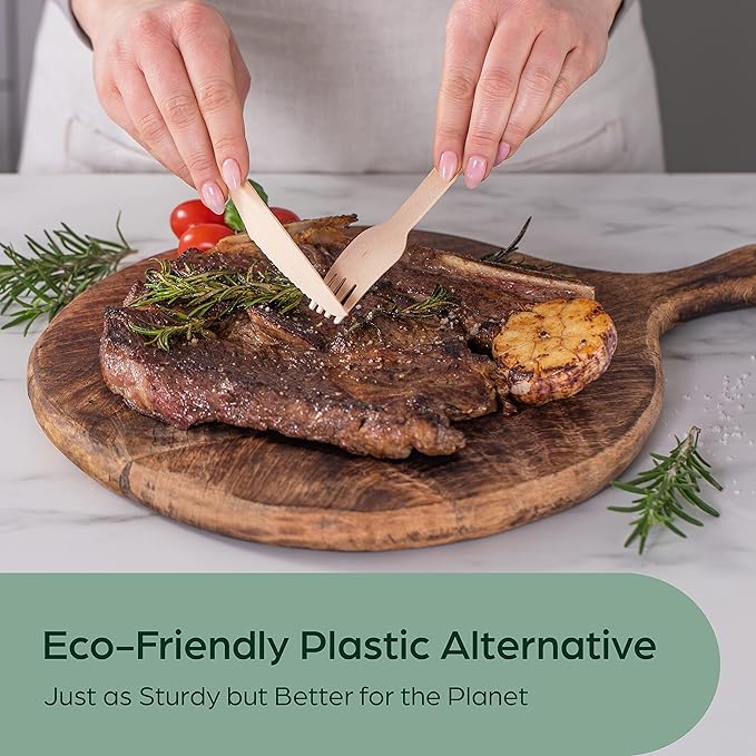 PURPLECLAY Wooden Knives Disposable – 300 Piece Wood Compostable Knives, Eco-Friendly Biodegradable Cutlery Set, Charcuterie Accessories Disposable, Wooden Knife for Parties, Plastic-Free Utensils - Image 2