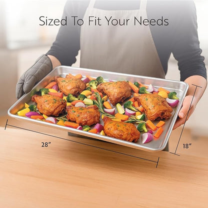 Restaurantware Met Lux 26 x 18 Inch Industrial Baking Pan 1 Heavy-Duty Full-Size Bakery Sheet Pan - Rimmed Edges Endures Up To 392F Aluminum Sheet Pan Dishwashable Ideal For Baking Or Roasting