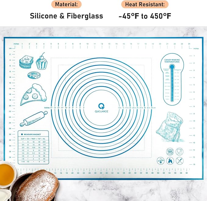 Silicone Baking Mat with Measurements, Pastry/Fondant/Dough Rolling Counter/Oven Liner Mat, 20''(W)28''(L) Blue - Image 2