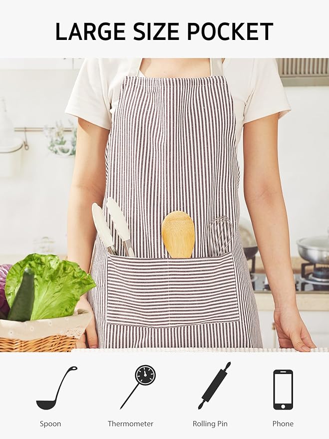 Syntus Apron for Men Women, Adjustable Cooking Kitchen Chef Aprons with 2 Pockets, Cotton/Polycotton/Polyester - Image 6