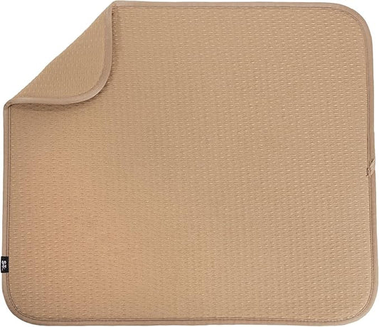S&T INC. Dish Drying Mat, 16” x 18”, Absorbent Microfiber Kitchen Counter Mat, Drying Pad for Dishes, Utensils, Pots and Pans, Large, Diamond Texture, Almond by STINC