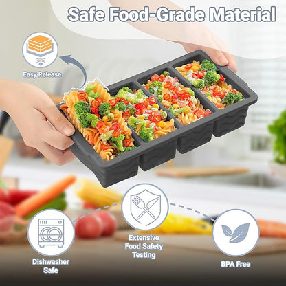 Doasuwish Silicone Freezer Tray for Soup with Lid – 1-Cup Soup Container Style Ice Cube Trays for Freezer, Meal Prep & Food Storage, Freeze 250mL/125mL Portions – 2 Pack