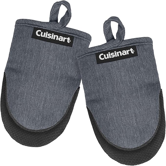 Cuisinart Mini Oven Mitts – 5.5” x 7” Heat-Resistant Kitchen Mitts for Oven with Non-Slip Neoprene Palm, Cotton Filling, and Fabric Loop – Durable Oven Mitt Set for Cooking & Baking (Chambray) by BestBrands