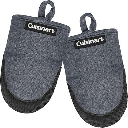 Cuisinart Mini Oven Mitts – 5.5” x 7” Heat-Resistant Kitchen Mitts for Oven with Non-Slip Neoprene Palm, Cotton Filling, and Fabric Loop – Durable Oven Mitt Set for Cooking & Baking (Chambray) by BestBrands