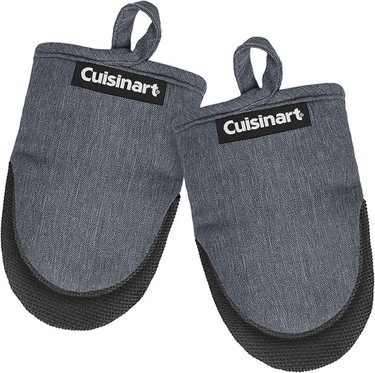 Cuisinart Mini Oven Mitts – 5.5” x 7” Heat-Resistant Kitchen Mitts for Oven with Non-Slip Neoprene Palm, Cotton Filling, and Fabric Loop – Durable Oven Mitt Set for Cooking & Baking (Chambray) by BestBrands