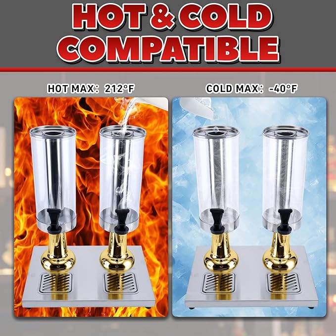 2-Gallon Drink Dispenser with Stainless Steel Drip Tray - Party Beverage Juice Lemonade Iced Tea Water Dispenser for Church Events, Catering, Family Gatherings & Outdoor (GOLD)