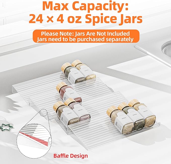 MUDEELA Clear Spice Drawer Organizer, 4 Tier (4 Packs) Spice Rack for Drawer, Expandable From 11" to 22" Kitchen Seasoning Organizers and Storage for Drawer (Jars not included) - Image 4