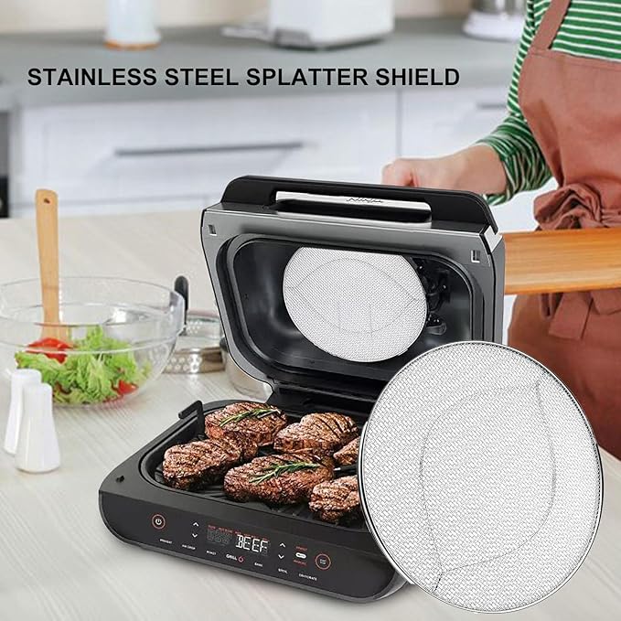 2-Pack Splatter Shield for Ninja Foodi FG551, 304 Stainless Steel Reusable Splash Guard, Oil Proof & Dishwasher Safe Air Fryer Grill Accessories