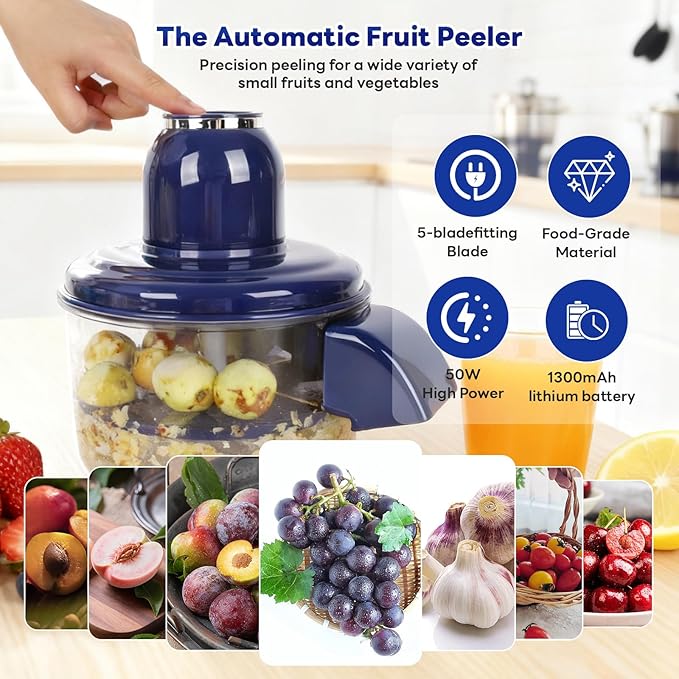 Automatic Grape Peeler Machine, Electric Garlic & Cherry Tomato Peeler Skin Remover Tool for Small Fruits, Effortless Peeling for Home Kitchen (Blue-1PC) - Image 6