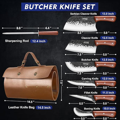 Topfeel 8PCS Chef Butcher Fish Knife Set for Meat Cutting with Roll Bag, Hand Forged Meat Cleaver Knife Boning Carving Knife Set for Home、Camping、BBQ - Image 2