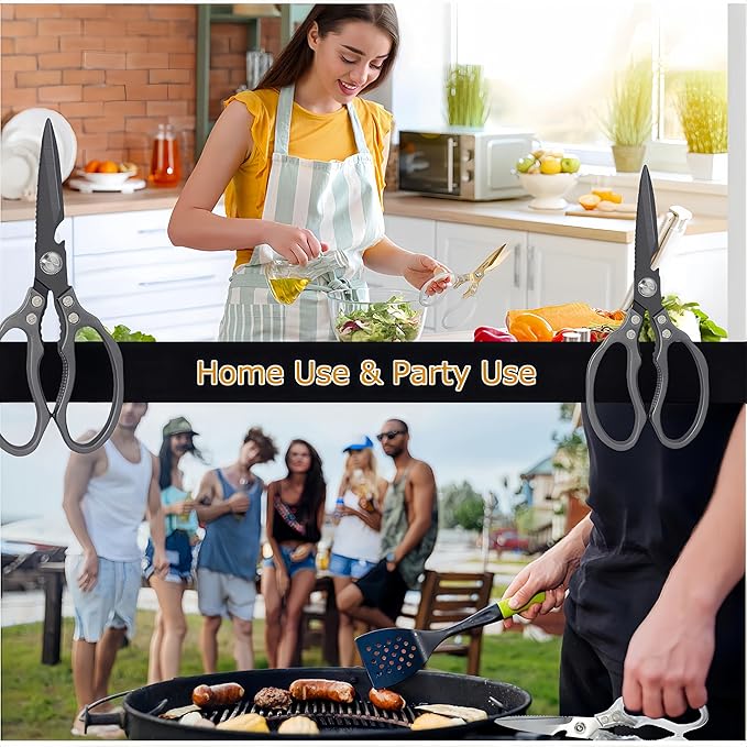 AWinjoy Heavy Duty Sharp Kitchen Scissors - Dishwasher Safe Black Cooking Shears for Meat, Chicken, Fish, Poultry, Herb, Bread (All Black) - Image 5